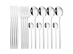 Juego de cubiertos de 16 piezas, acero inoxidable con acabado espejo, incluye tenedor, cuchara y cuchillo. Mdug (plata)