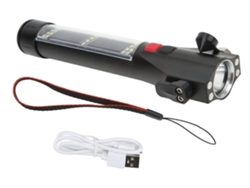 Linterna solar con 7 modos de seguridad y martillo para ventana, IP46, color negro, Yizhood
