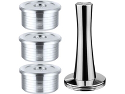 Paquete de 3 cápsulas reutilizables de acero inoxidable con compactador para máquinas Delta Q