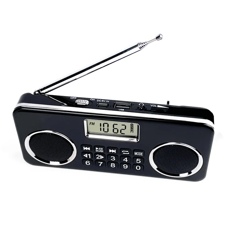 Mini Radio Fm (negra), Altavoces Dobles, Pantalla Led, Bluetooth 5.3, Reproductor De Música, Compatible Con Carpetas, Tarjeta Tf Y Interfaz Usb.
