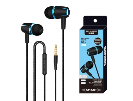 Auriculares Subwoofer estéreo con cable y micrófono manos libres Teléfono azul oscuro