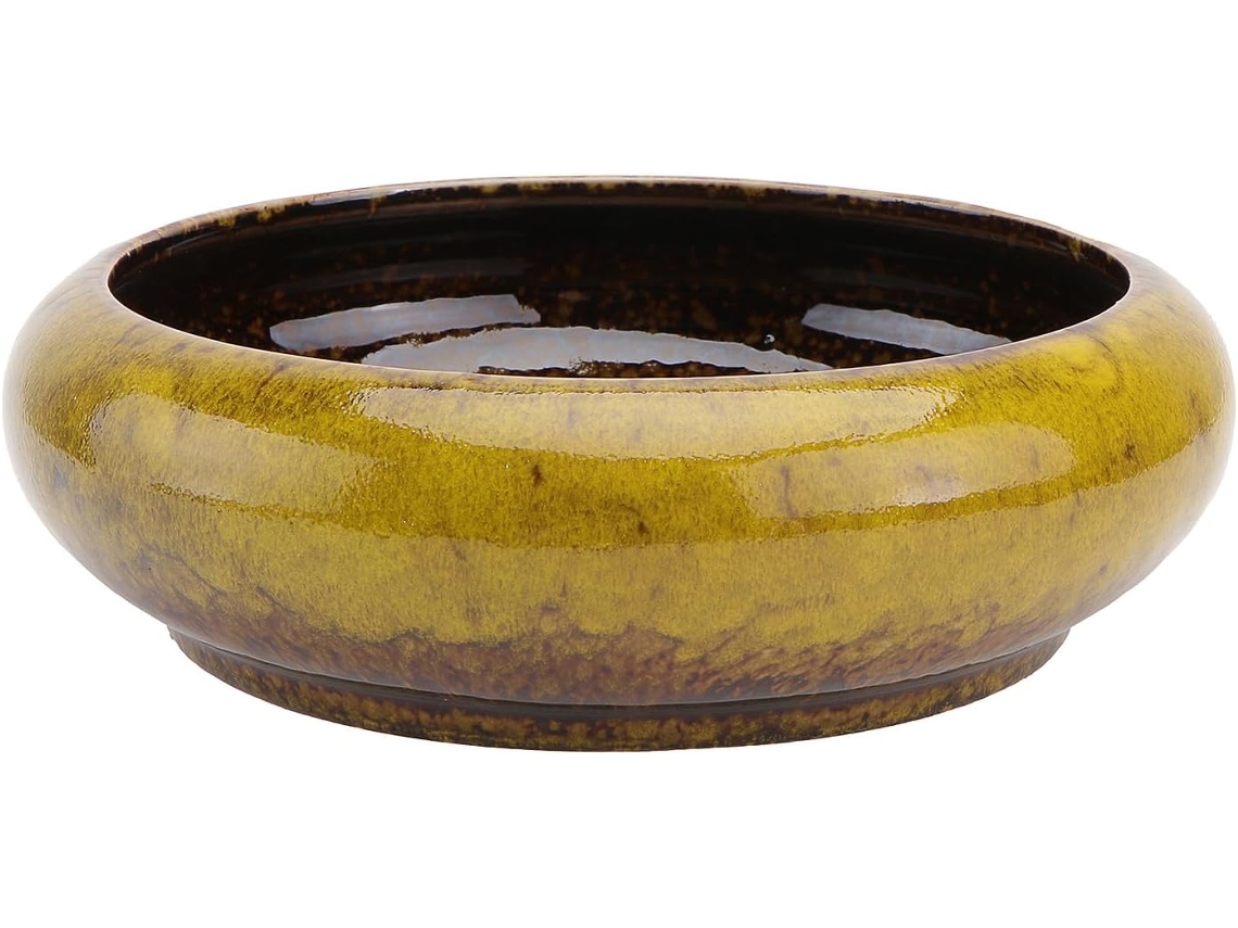 Maceta De Cerámica Hidropónica Con Diseño Decorativo. Maceta Original Para La Oficina Y El Salón. Maceta Amarilla Para