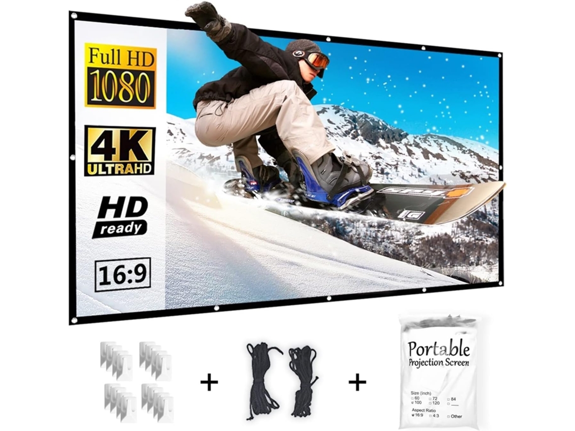 Pantalla De Proyección Engrosada, 120/150 Pulgadas 16:9, Blanca, Portátil, Plegable, De Poliéster Para Cine En