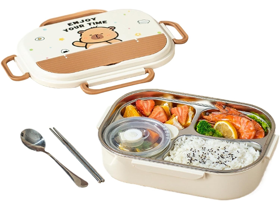 Fiambrera infantil Slowmoose, para comida y utensilios, de acero inoxidable, apta para microondas.