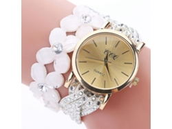 Reloj De Pulsera De Cuarzo Para Mujer Con Correa De Piel Sintética, Líneas Sencillas (blanco)