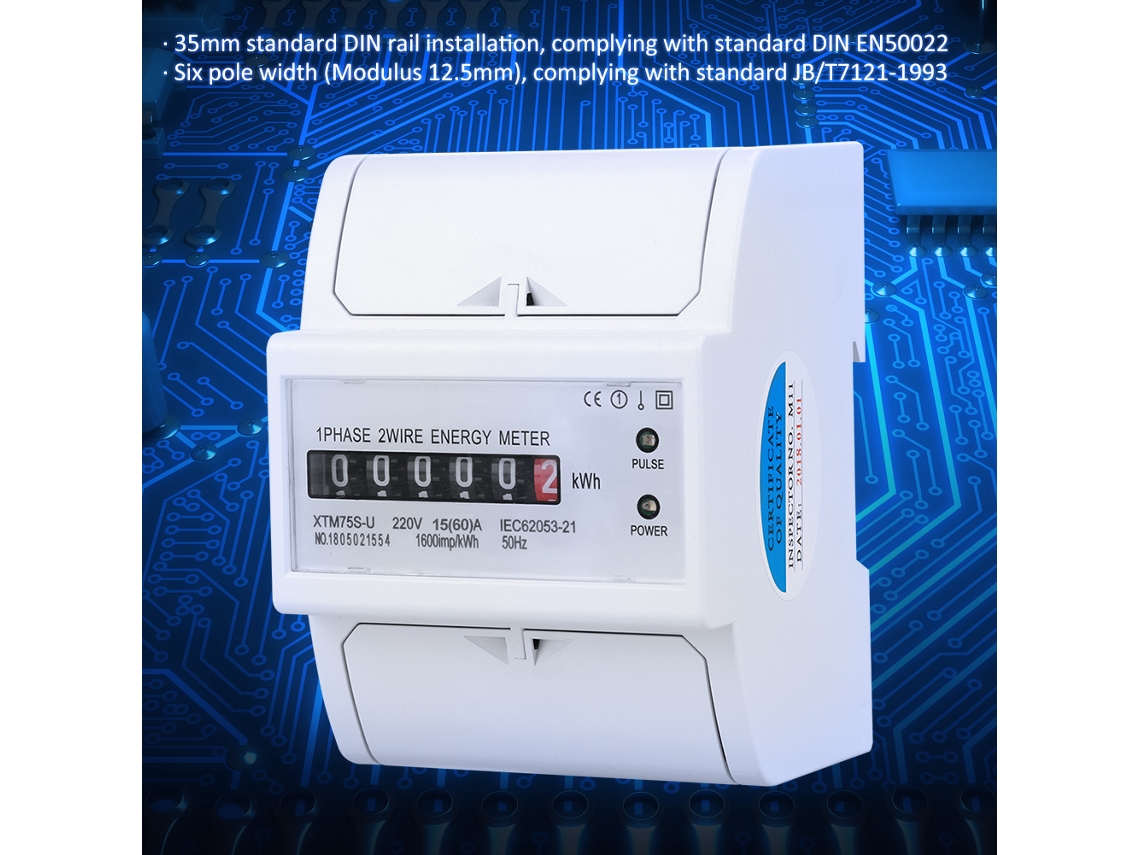 Contador Eléctrico Digital Monofásico 2 Hilos 4p Din Rail 220v 15(60)a Kwh