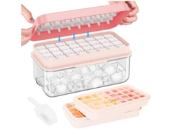 Cubitera con tapa y recipiente, molde antidesbordamiento, cuchara para hielo, para whisky y cócteles, rosa, 2 niveles
