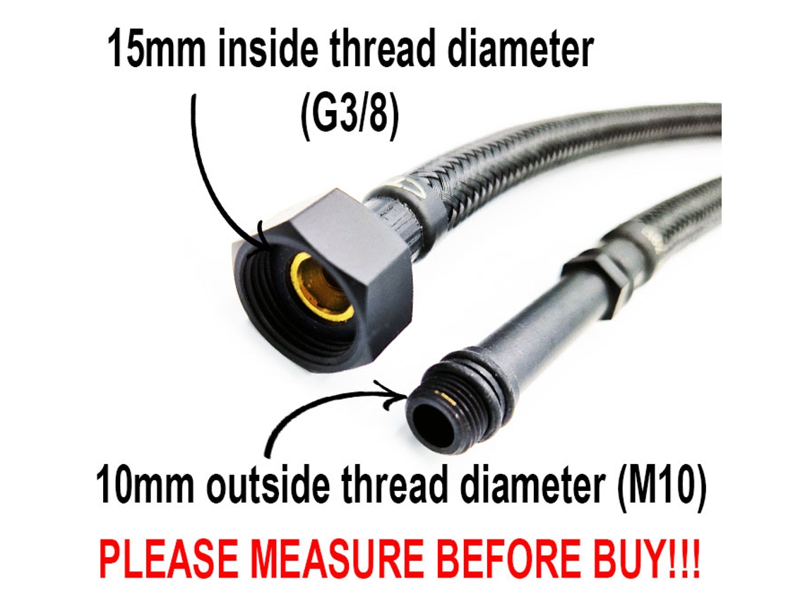 Par de Tubos de 40cm de Longitud M10 x 3/8 Pulgadas BSP, Trenzados en Nylon Negro, para Conector de Grifo Monomando