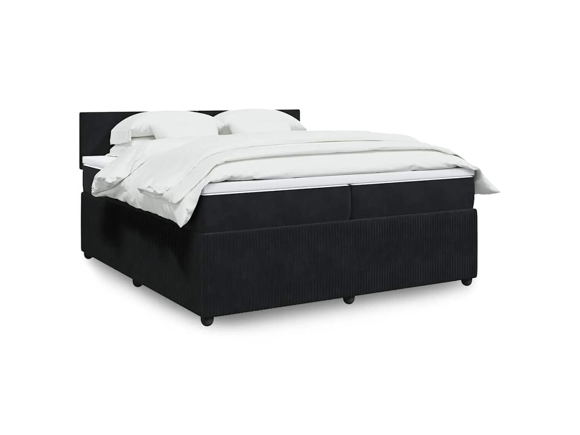 Cama Box Spring Con Colchón Terciopelo Negro 200x200 Cm