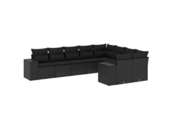 Conjunto 9 de sofás de jardín VIDAXL y cojines ratán sintético negro
