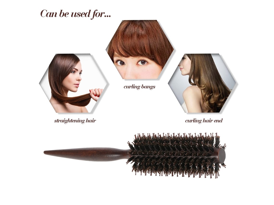 Cepillo redondo para el cabello 2026 con cerdas y mango de madera, herramienta de peinado para rizos y peinados con volumen.