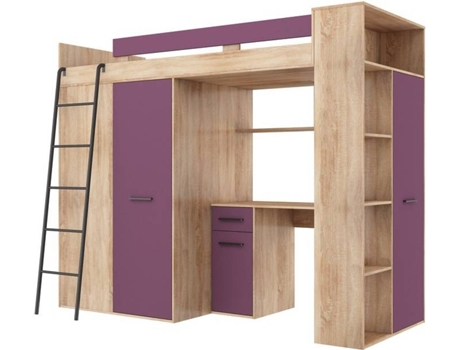 Litera con Escritorio BIM FURNITURE Verana L Roble y Morado (Medidas colchón: 90x200 cm)
