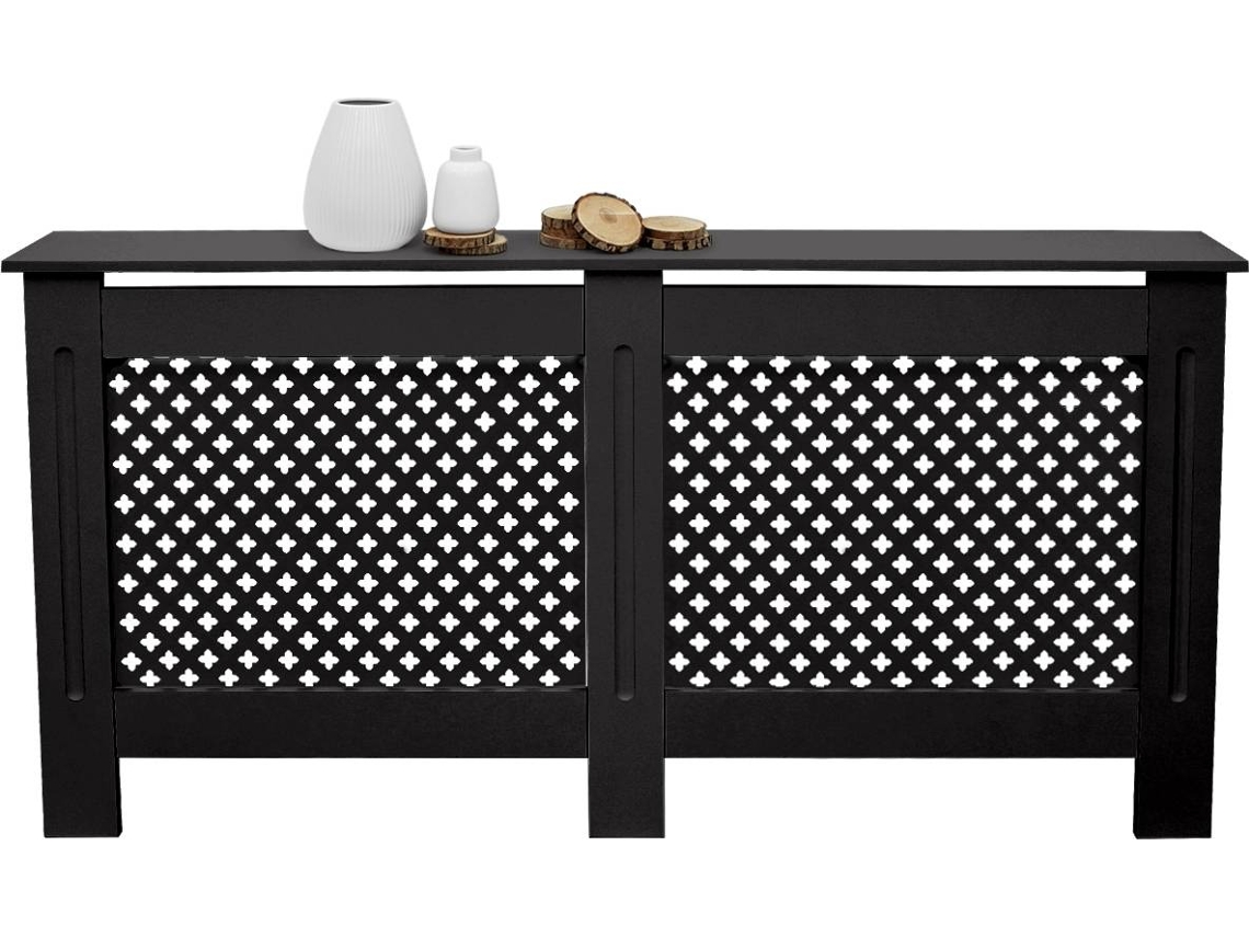 Cubierta para radiador ECD 152x19x82cm MDF lacado negro diseño de nido de abejas