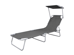 Tumbona | Tumbona De Exterior | Silla Plegable Con Toldo De Acero Gris Wsd508064