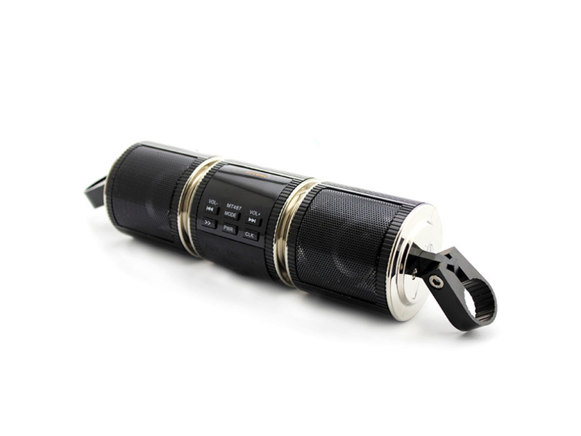 Altavoces estéreo para motocicleta, resistentes al agua, con sistema de audio Bluetooth, radio MP3, USB y auxiliar (negro)