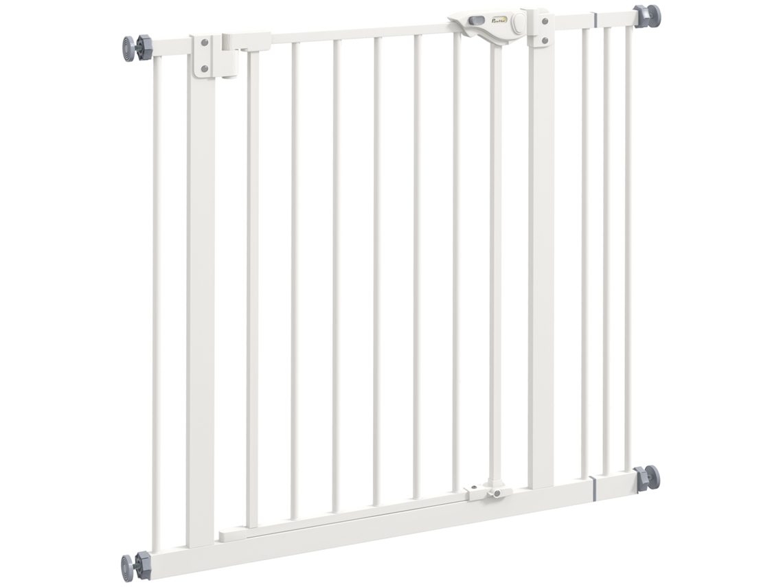 Barrera Extensible Para Perros De 74-87 Cm, De Metal Y Plástico, Color Blanco.