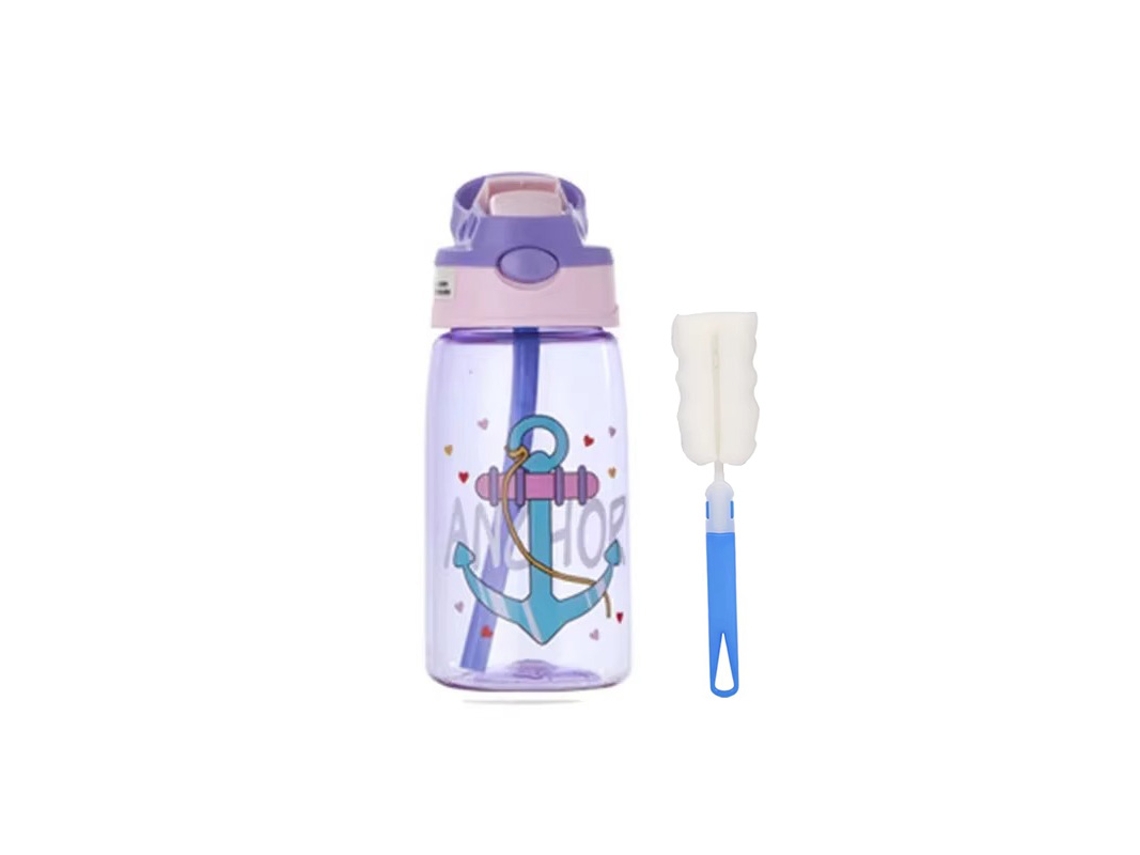 Botella De Agua Para Niños De 480 Ml (juego Morado), Con Correa Y Tapa Antifugas Y Diseño Creativo De Dibujos Animados.
