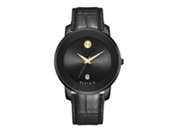 Reloj De Cuarzo Para Hombre (negro Con Manecillas Doradas Y Correa De Cuero)