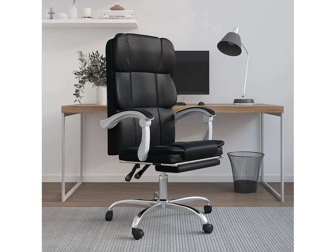 Silla de oficina reclinable cuero sintético negro