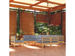 Conjunto de salón de jardín de 11 piezas con cojines grises en pino macizo DKD Home Decor