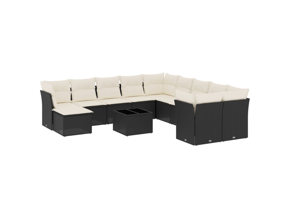 Conjunto de 12 sofás de jardín con cojines de mimbre, color negro, EXCLUSIVO DE LA CASA