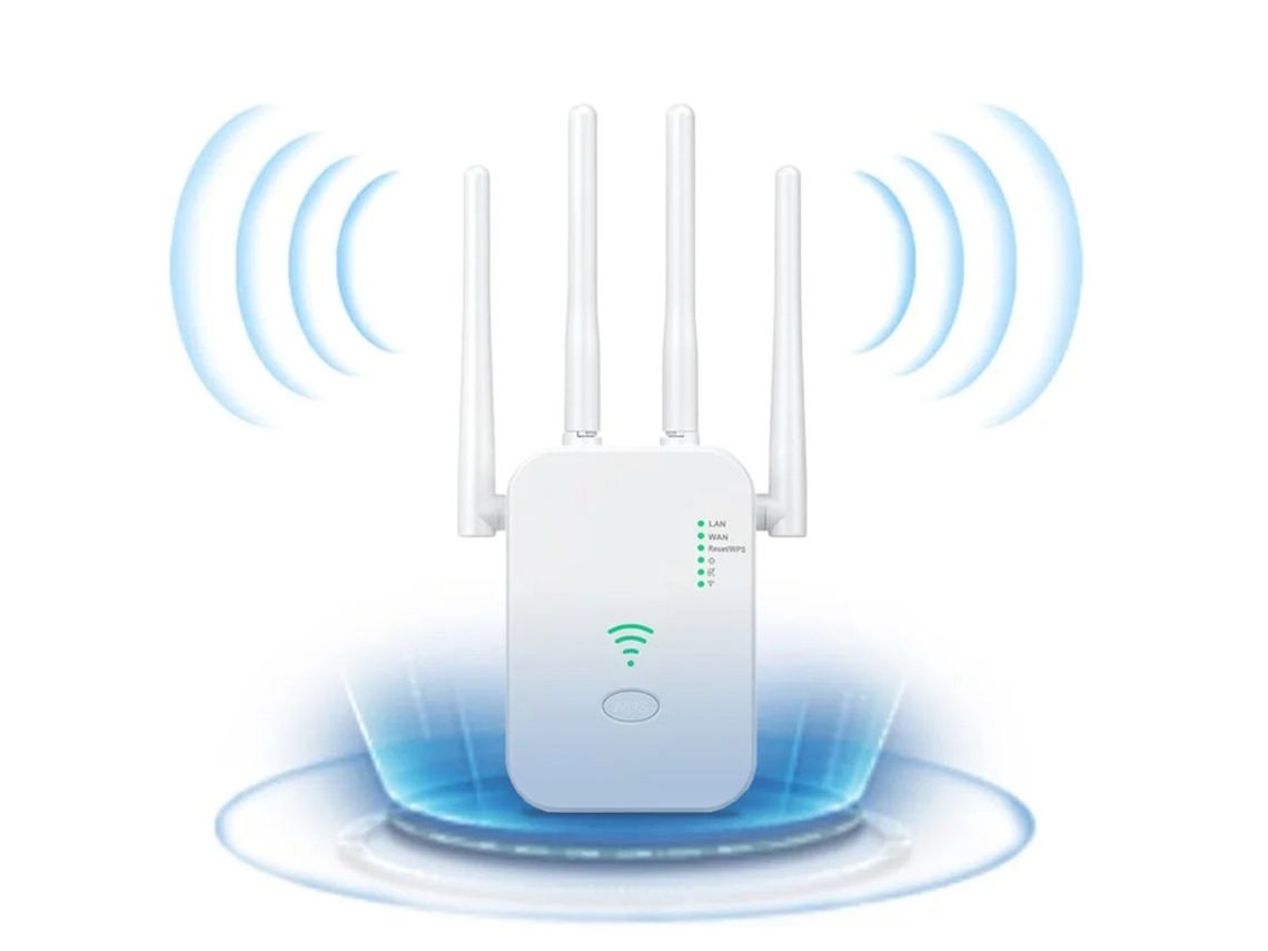 Extensor/amplificador de señal wifi más rápido de Yizhood, 2,4 GHz, 4 antenas, 2 puertos LAN, para interiores.