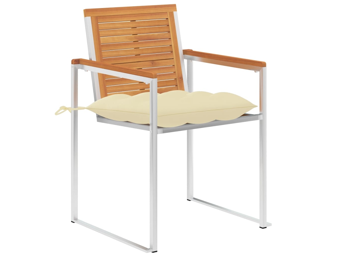 Pack 2 Uds Sillas De Jardín | Silla De Exterior | Sillon Jardín Con Cojines Madera Maciza Acacia Y Acero Wsd17188