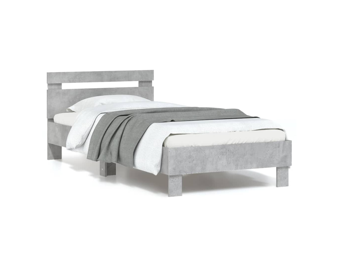 Estructura De Cama Cabecero Luces Led Gris Hormigón 90x190 Cm