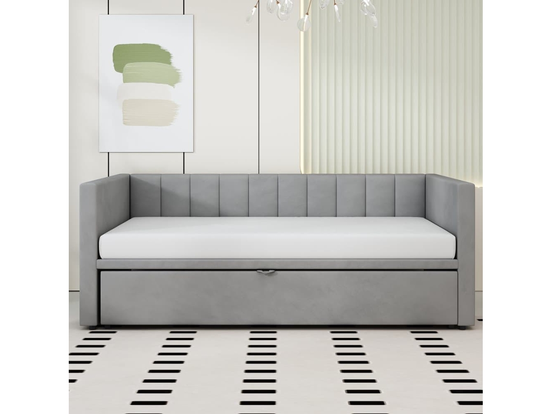 Sofá Cama 90/180x200 Cm - Con Somier De Láminas, Multifuncional, Tela De Terciopelo Gris