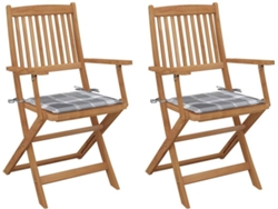 vidaXL Sillas de jardín plegables 2 uds y cojines madera maciza acacia
