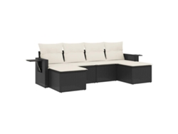Conjunto de sofá de jardín de 6 piezas con cojines de mimbre, negro, EXCLUSIVO DE LA CASA (6 piezas)