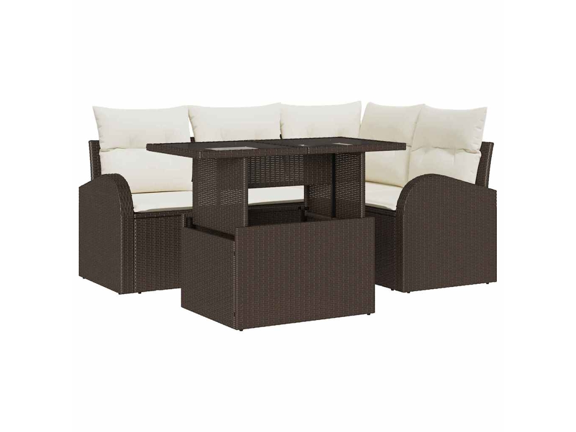 Maison Exclusive - Conjunto de sofás de jardín de 5 piezas, ratán sintético marrón