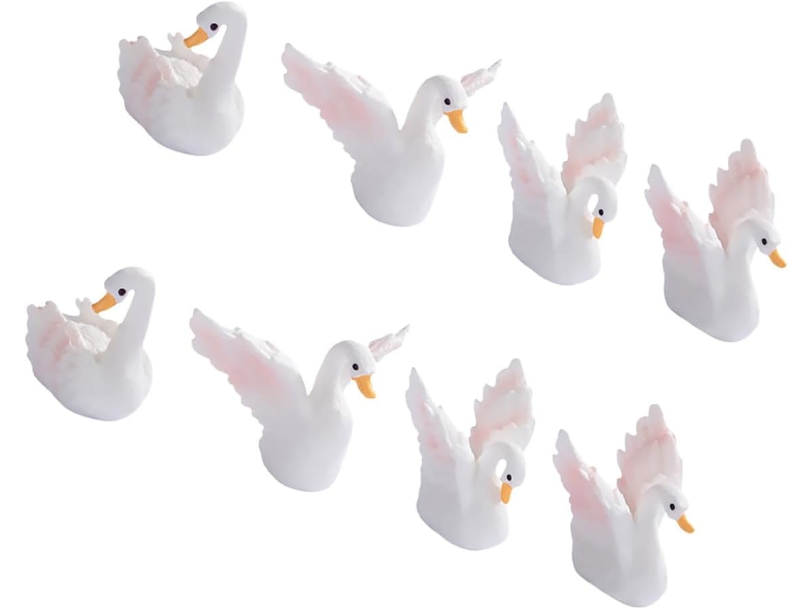 Inoomp 8 Figuras De Cisnes En Miniatura Fabricadas En Resina, Realistas, Ligeras, Para Jardines De Musgo Y Terrarios