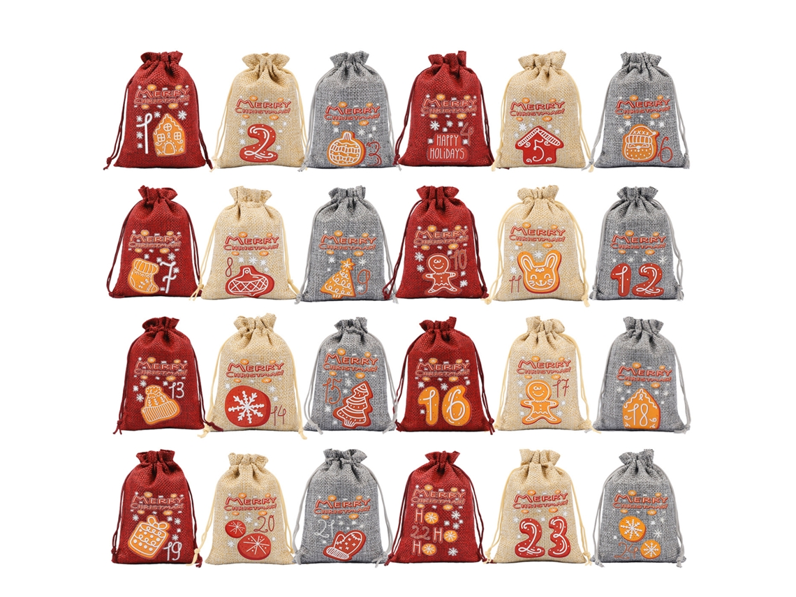 24 bolsas navideñas de yute con cordón, 5,5 x 4 pulgadas (03)