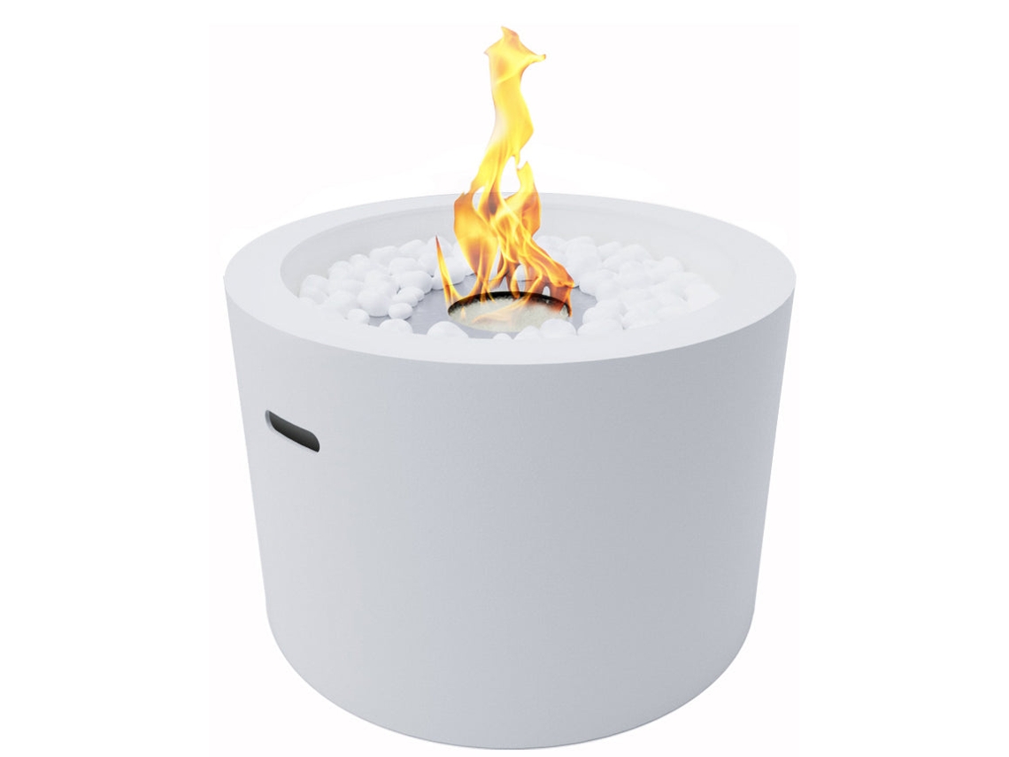 Chimenea de bioetanol redonda Rodi blanca, brasero para interior y exterior, diámetro 47,5 cm