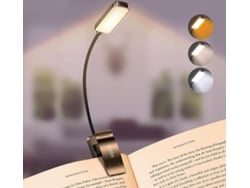 Luz Leitura 9 Led, Recarregável C/ Grampo, Gradação, 3 Modos Proteção Olhos, 360°, Ler Cama-preto.