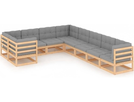 Conjunto 9 de muebles de jardín VIDAXL y cojines madera maciza pino