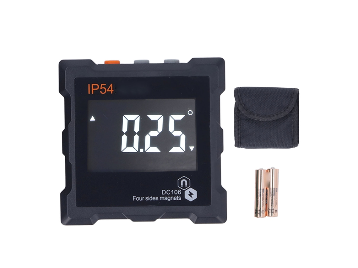 Medidor De Ángulo Digital Ip54 Con Lcd Y Imán Fuerte 4x90°, Inclinómetro 360°, 1300mah Negro