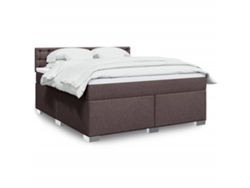 Cama Box Spring Con Colchón Tela Marrón Oscuro 180x200 Cm