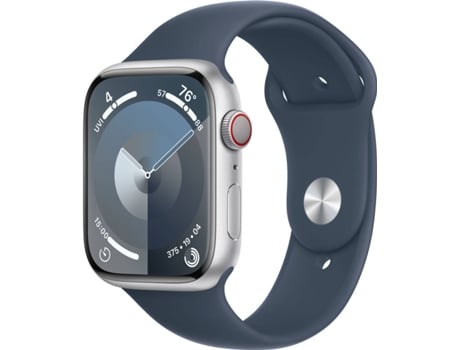APPLE Watch Series 9 GPS+Cellular 45 mm Plata con Correa Deportiva Azul Tormenta (Talla: S/M)