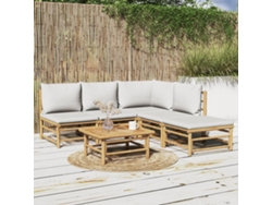 Conjunto de jardín de bambú de 6 piezas con cojines gris claro DKD Home Decor