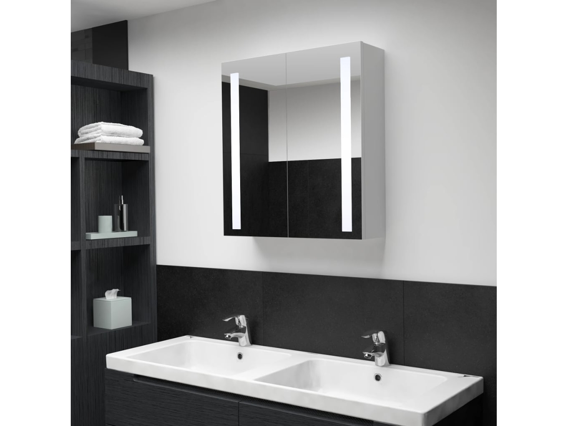 Armario de baño con espejo e iluminación LED, 60x14x62 cm.