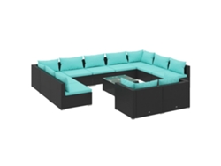 vidaXL Set de muebles de jardín 12 pzas cojines ratán sintético negro