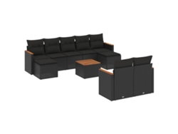 Conjunto 10 de sofás de jardín VIDAXL cojines ratán sintético negro