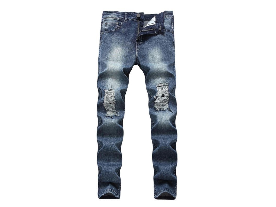 Pantalones Vaqueros Hombre Talla 26-42 Elásticos Rotos Casual Clásico Negro Verano 2023 42 Azul