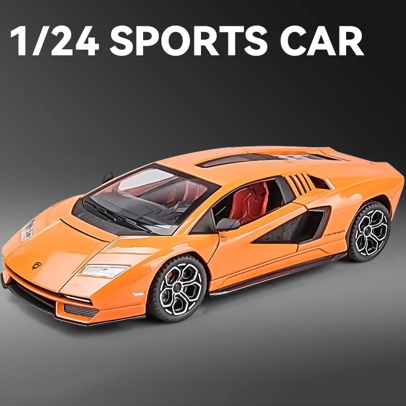(naranja) Coche De Juguete Modelo Supercar De Aleación A Escala 1:24, Modelo De Metal Fundido A Presión Con Sonido Y Luz.