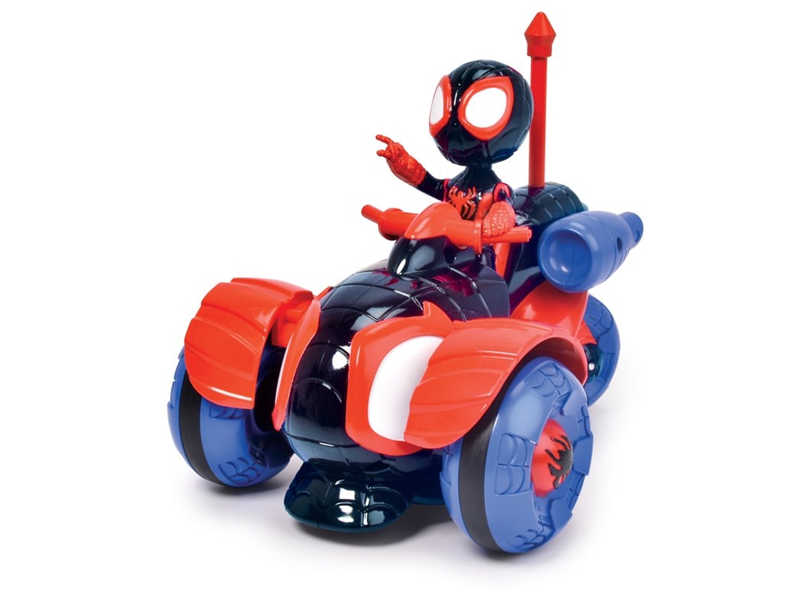 Vehículo Radio Control Spidey Techno Racer con Figura de Miles Morales, Escala 1:24