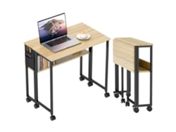 Mesa plegable con ruedas de 80x50 cm, estante y bolsa de almacenamiento, color roble.