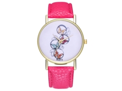 Reloj De Pulsera Unisex De Cuarzo Con Correa De Piel Sintética Con Estampado De Mariposas (rosa Y Rojo).