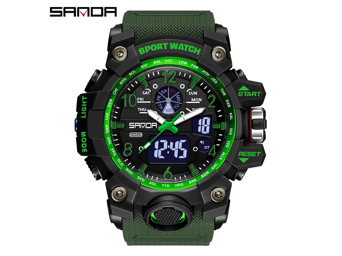 Reloj Electrónico De Moda (verde Militar para Hombre) Con Acabado Luminoso, Resistente Al Agua, A Prueba De Golpes Y Con Alarma.